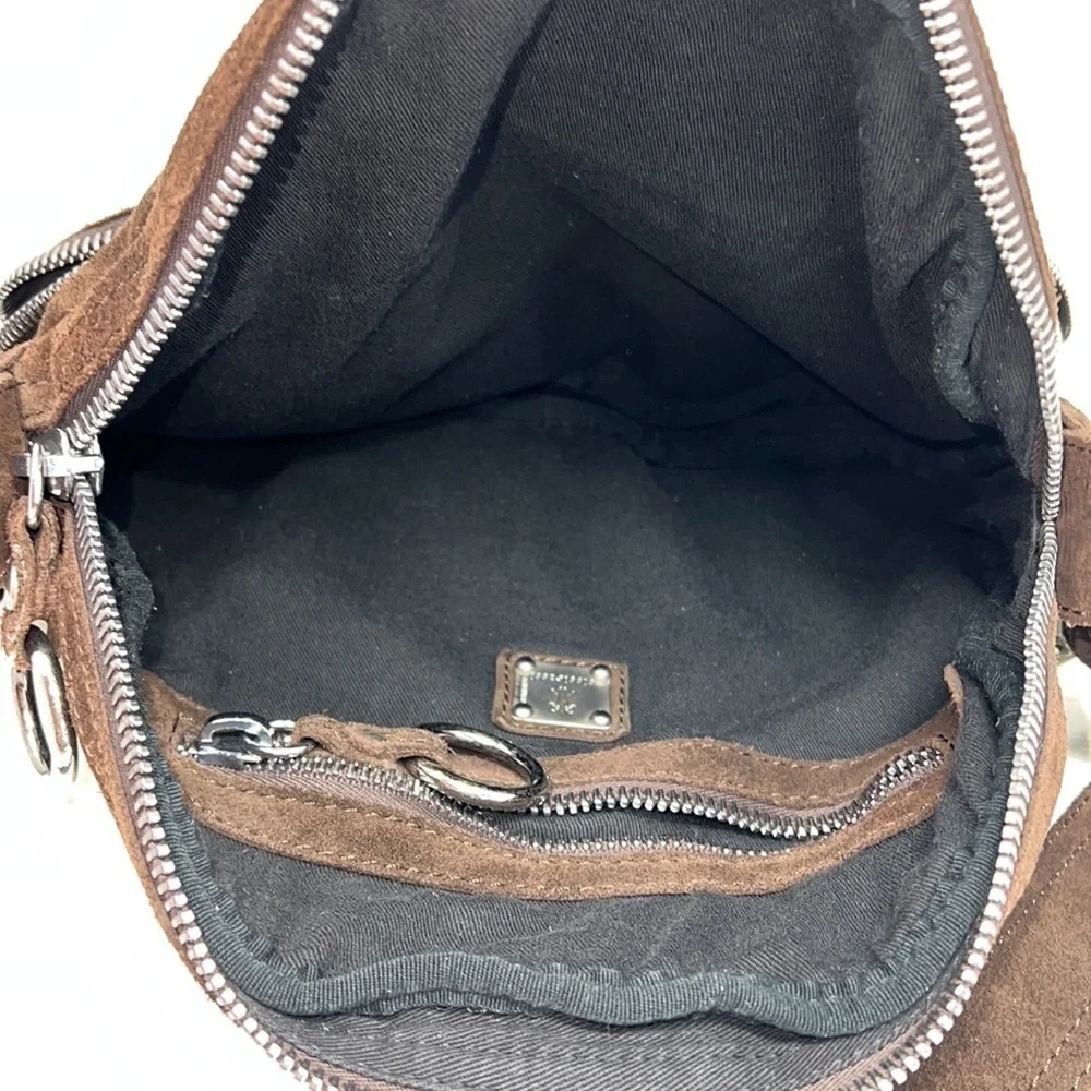 Sissi Rossi Brown Suede Large Zippered Crossbody Bag